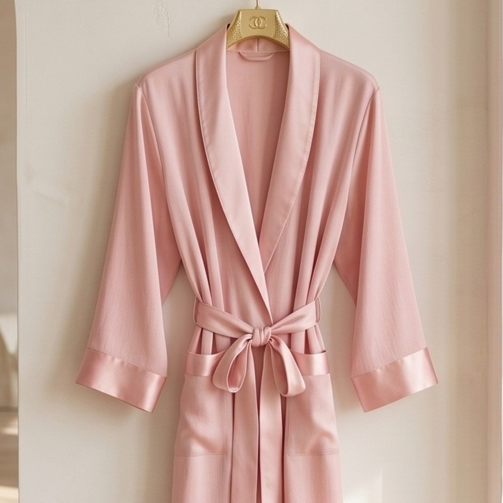 Vintage Victoria's Secret‎ L Pale Pink Satin Trim Robe 90s Romantic Large